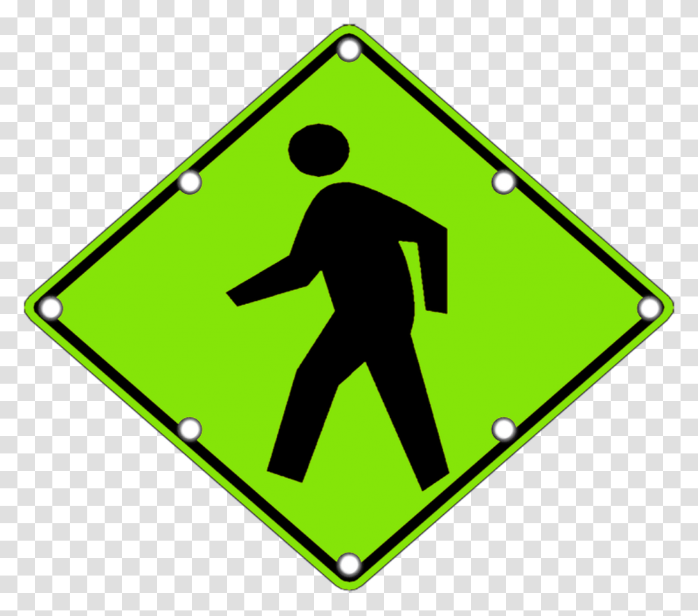 Flashing Led W11 2 Pedestrian Crossing Sign Yg Green Pedestrian Sign, Person, Human, Road Sign Transparent Png