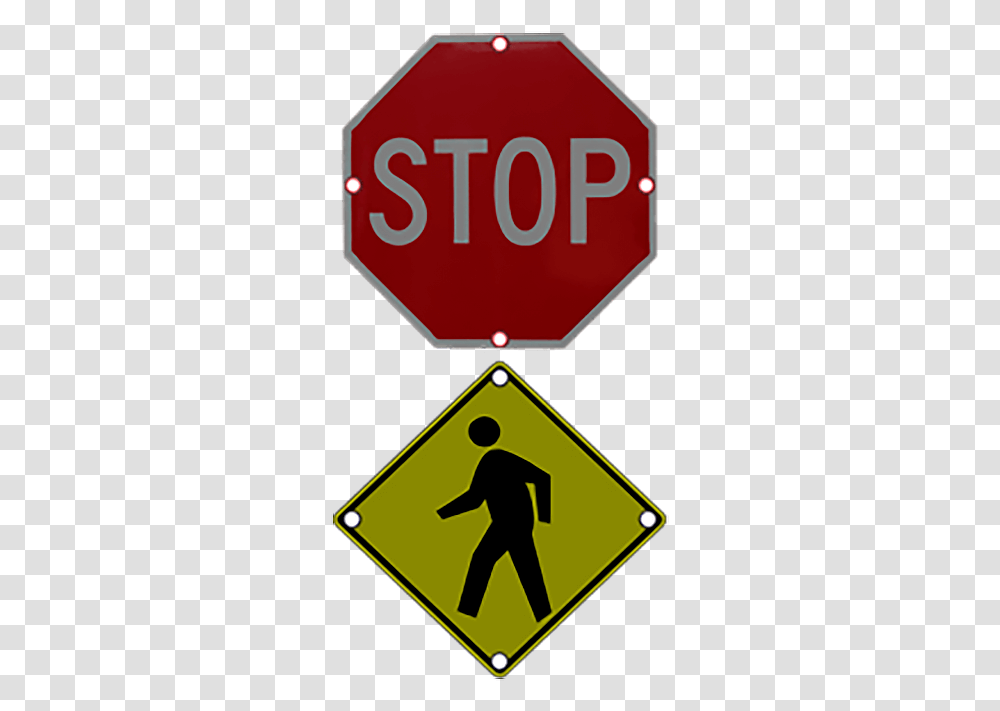 Flashing Stop And Pedestrian Warning Combo Sign The Ave Venice, Road Sign, Person, Human Transparent Png