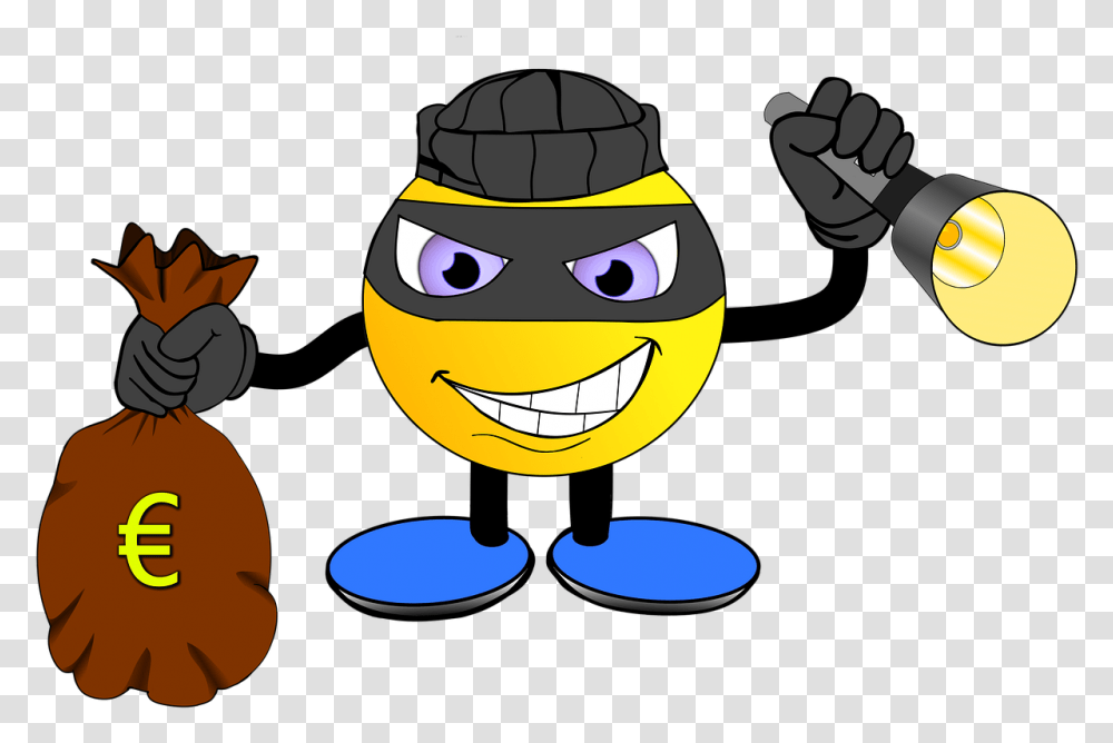 Flashlight Predator Bandit Theft Robbery Crime Bank Robber Emoji, Hand, Pac Man Transparent Png