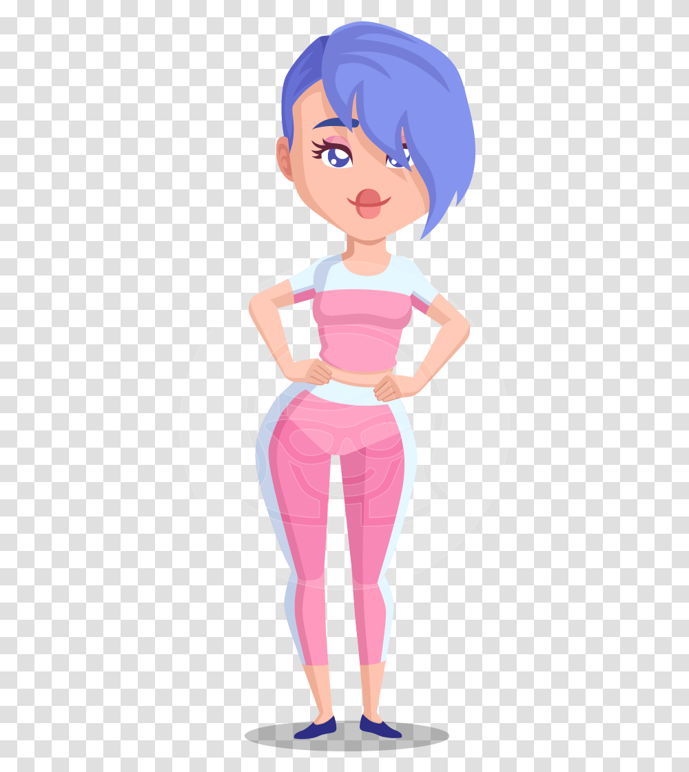 Flat Fitness Girl Cartoon Vector Character Aka Bridget Standing Cartoon Girl, Person, Human, Plot, Stomach Transparent Png