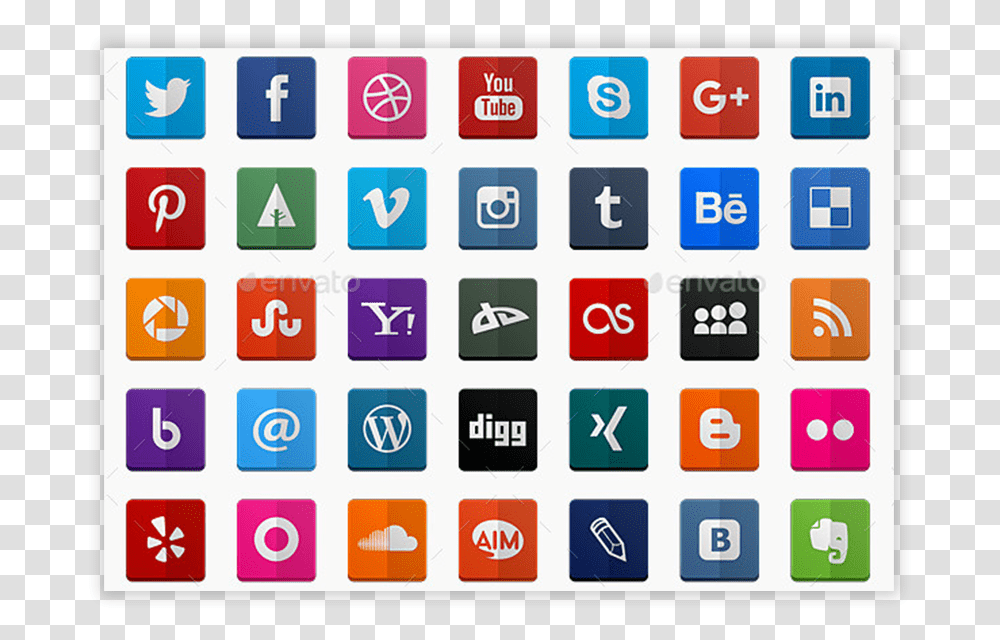 Flat Icons Set Social Media Email Web Icons Square, Word, Alphabet, Electronics Transparent Png
