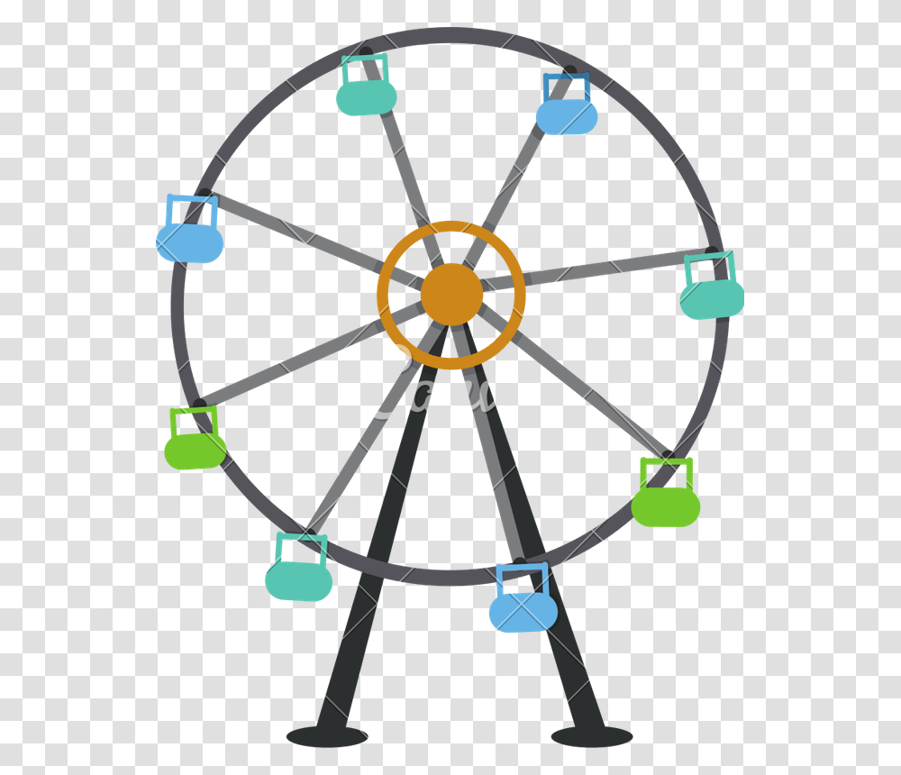 Flat Illustration Of Ferris Wheel, Network, Bow, Utility Pole, Machine Transparent Png