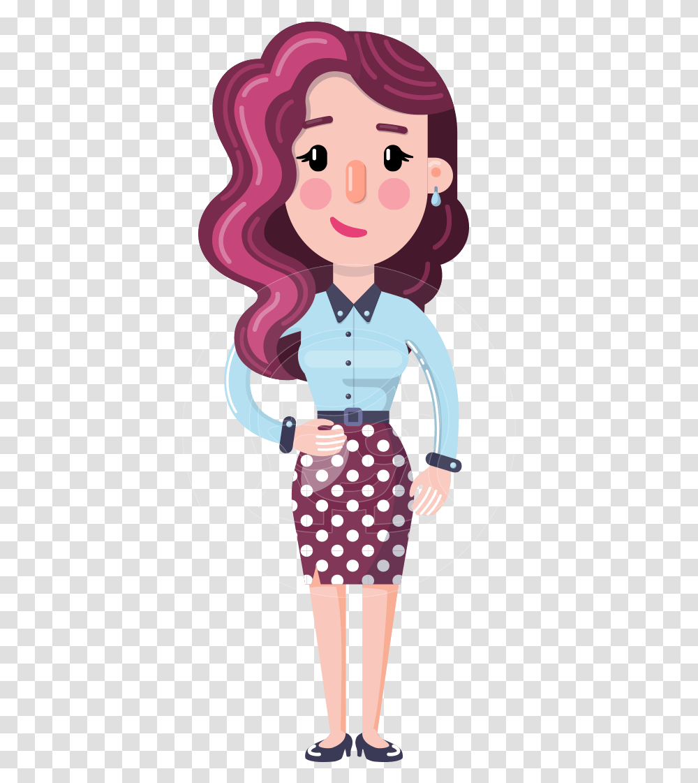 Flat Office Girl Cartoon Character Cartoon Office Girl, Texture, Female, Polka Dot, Woman Transparent Png