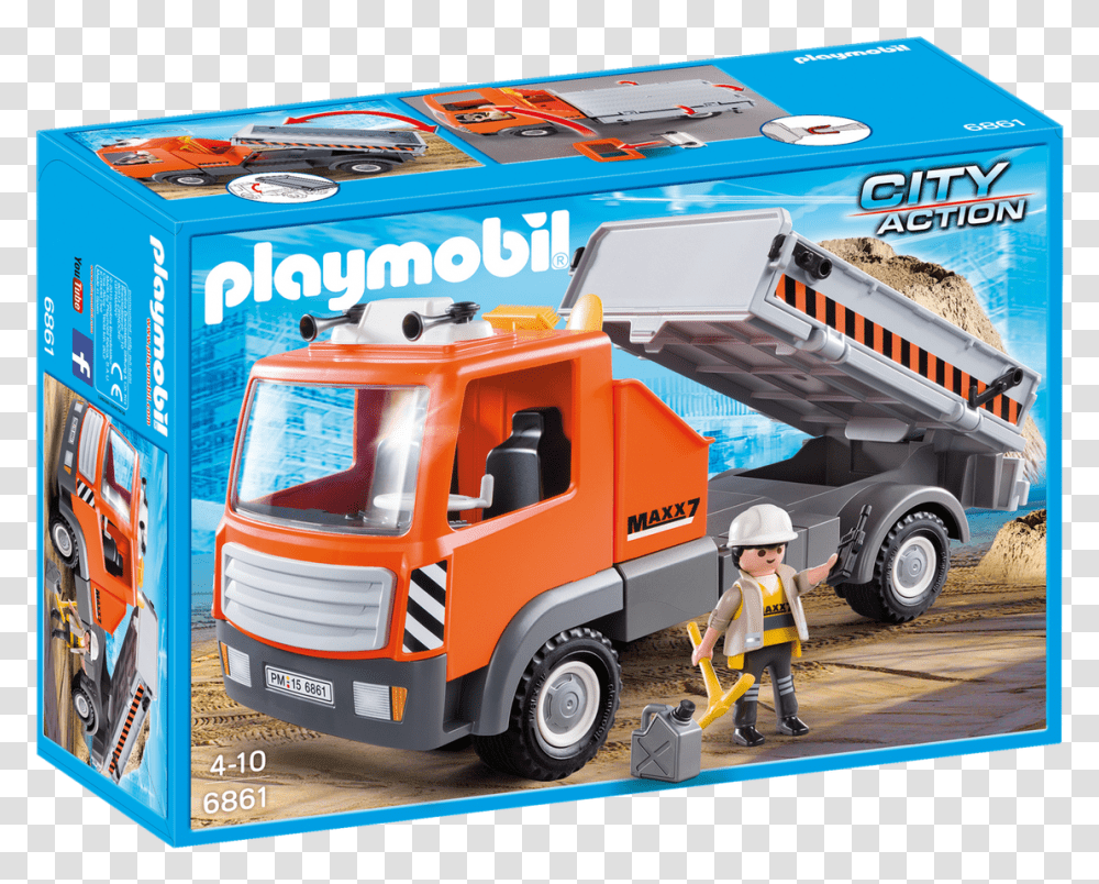 Flatbed Workman's Truck Camion Chantier Playmobil, Person, Transportation, Vehicle, Fire Truck Transparent Png
