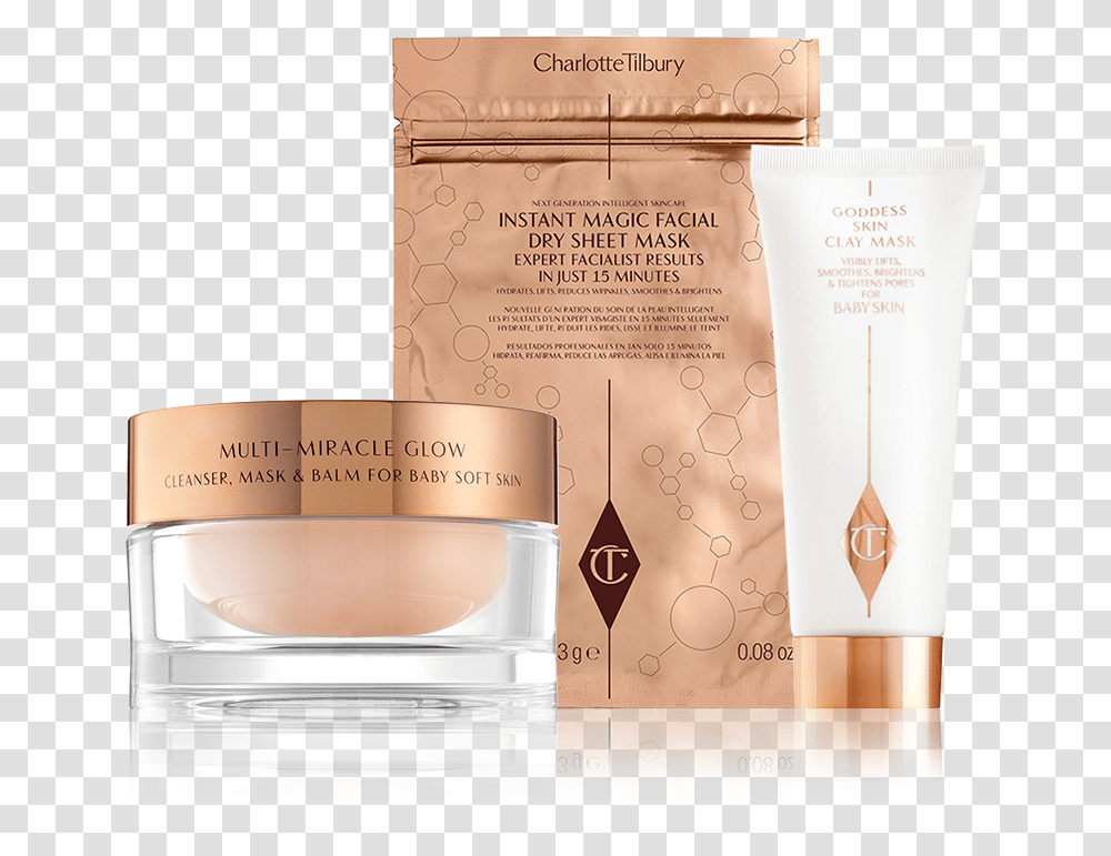 Flawless Face Mask Kit Pack Shot With Multi Miracle Charlotte Tilbury, Cosmetics, Bottle, Perfume, Label Transparent Png