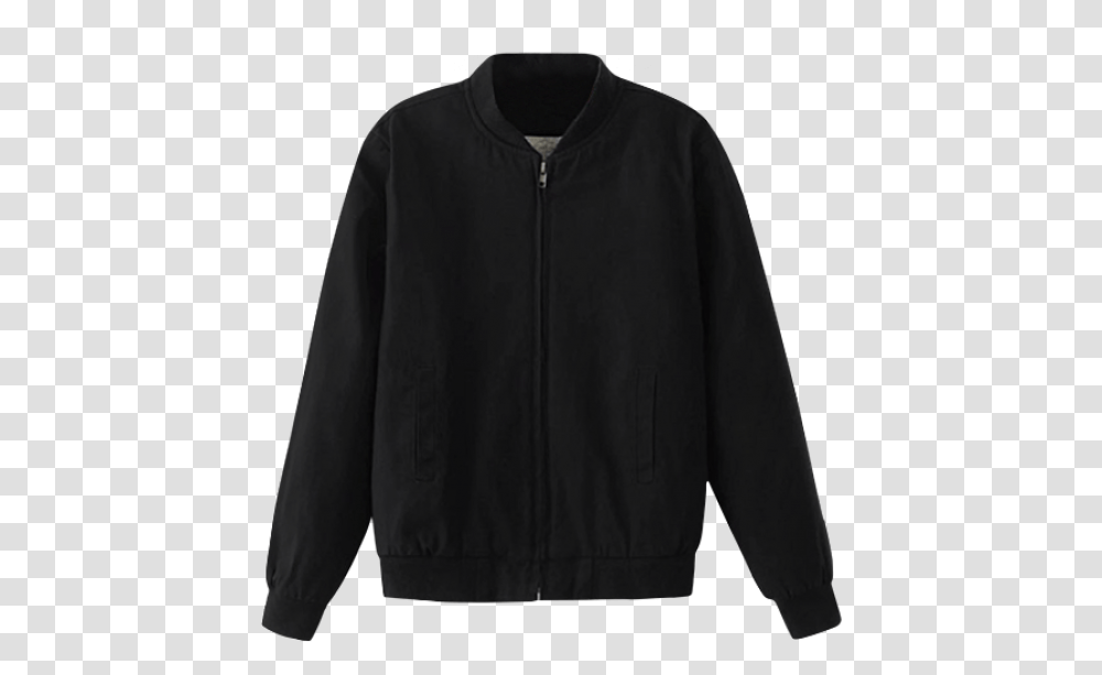 Fleececollarzipper Thick Black Bomber Jacket, Apparel, Coat, Long Sleeve Transparent Png