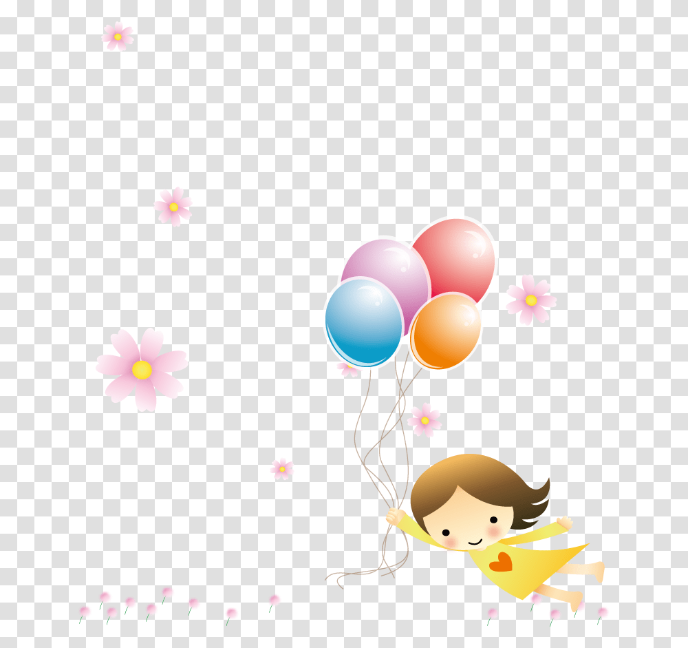 Flight Balloon Girl Flying With Balloons Clipart, Floral Design, Pattern Transparent Png