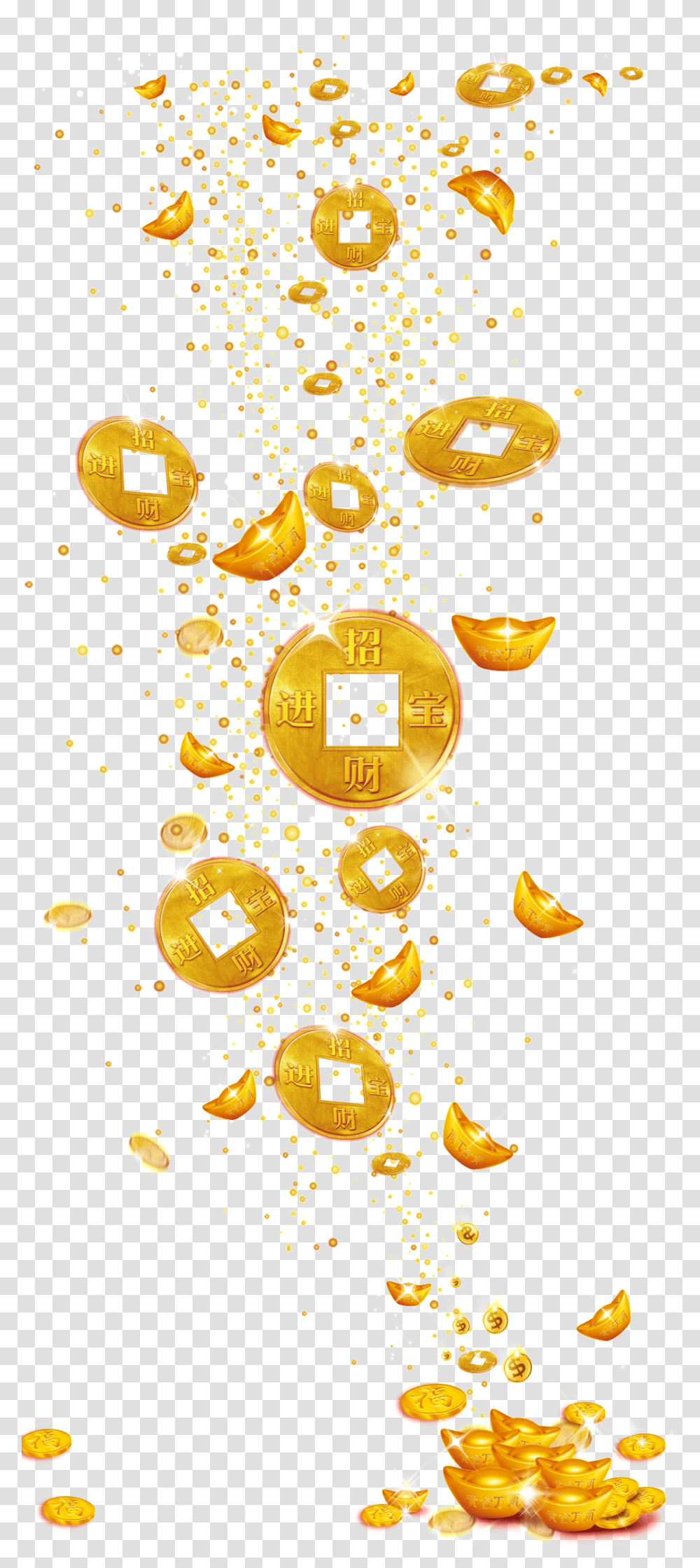 Floating Gold Ingot Coins Decoration Gold Coin Chinese Falling, Christmas Tree, Ornament Transparent Png
