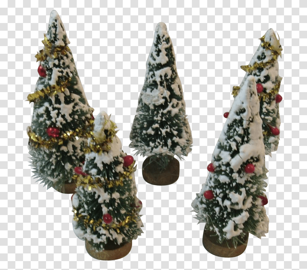 Flocked Bottle Brush Trees Tinsel Berries And Mercury Christmas Tree, Plant, Ornament Transparent Png