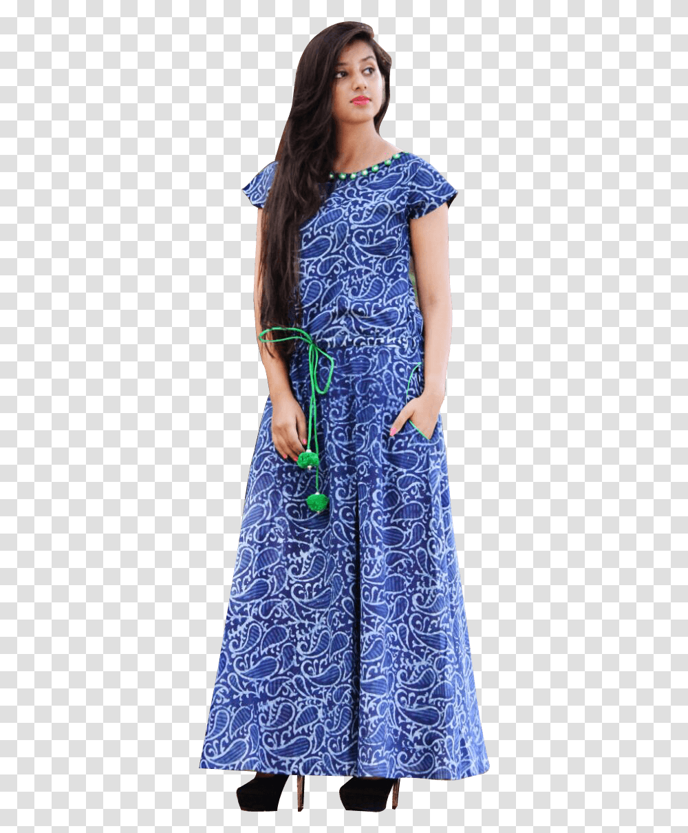 Floor Length Kurti Blue, Dress, Female, Person Transparent Png
