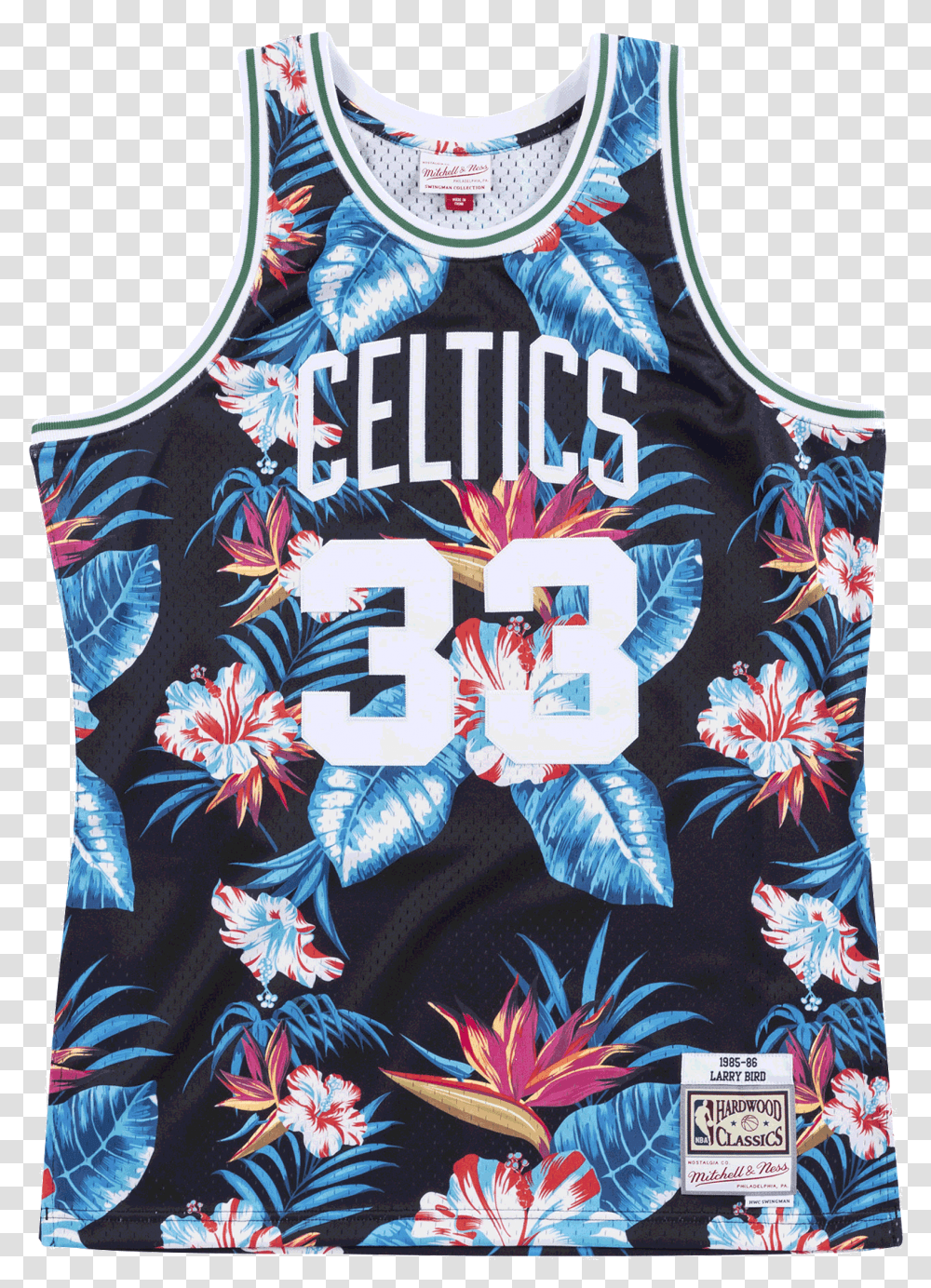 Floral Black Swingman Jersey Larry Bird Boston Celtics Boston Celtics Jersey, Clothing, Apparel, Tank Top, Robe Transparent Png