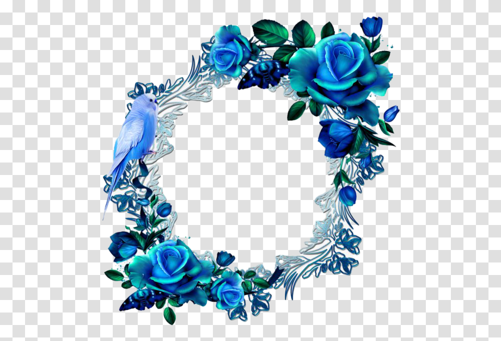 Floral Blue Frame Blue Floral Frame, Wreath, Pattern Transparent Png