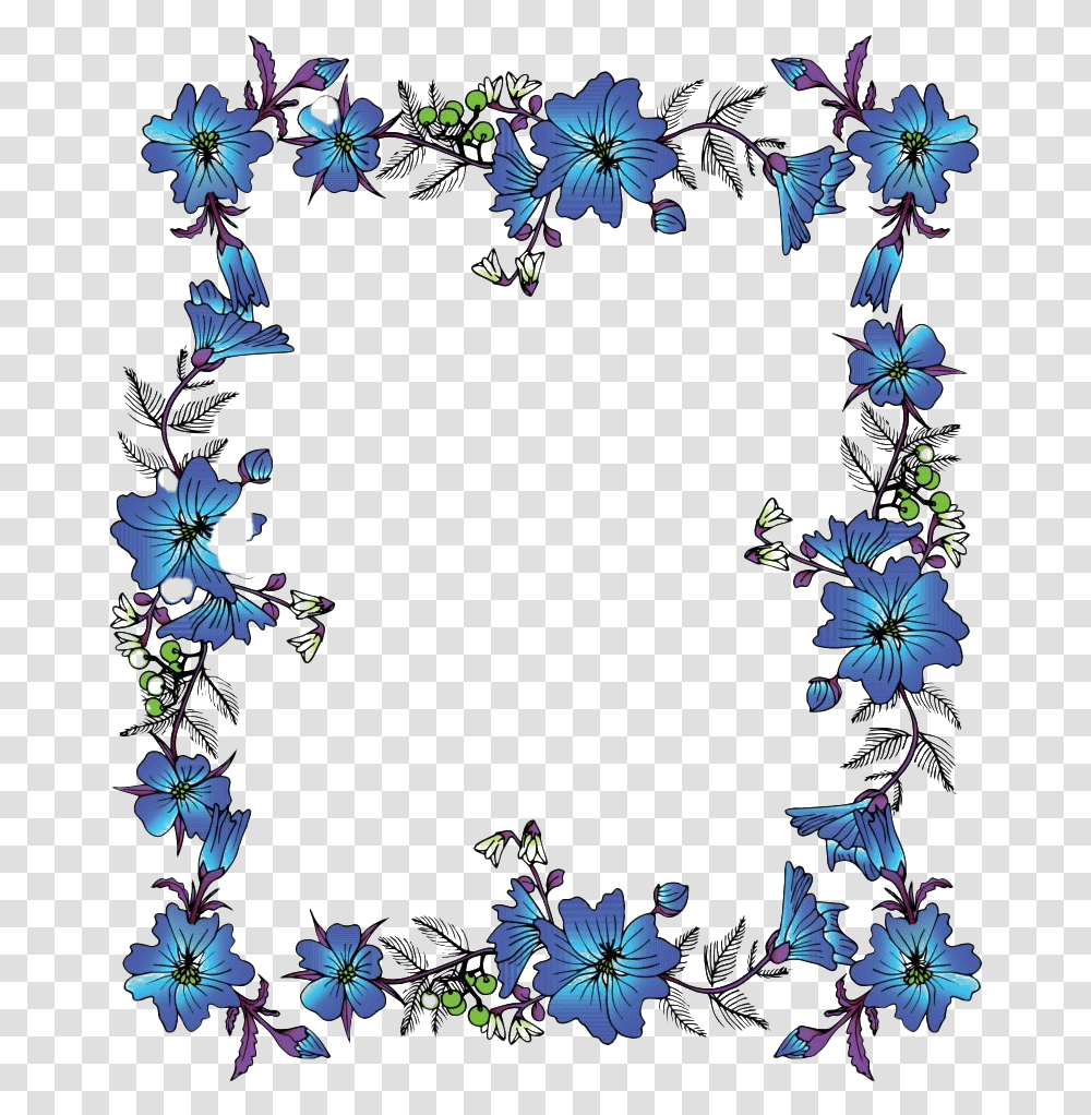 Floral Blue Frame Images All Blue Flower Border, Pattern, Ornament, Plant, Fractal Transparent Png