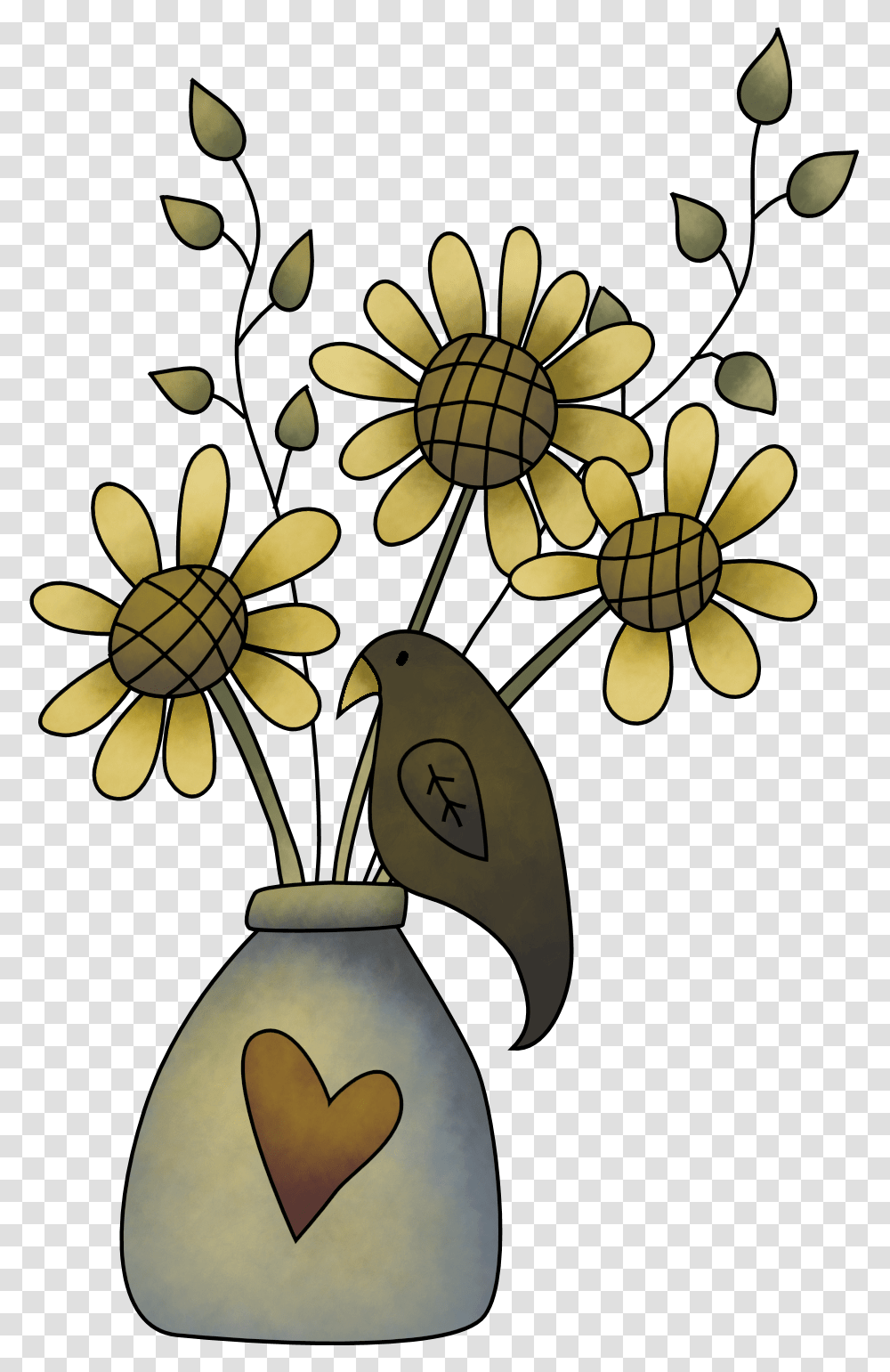 Floral Clipart Country Jpg Download Floral Primitive Country Clipart, Plant, Drawing Transparent Png