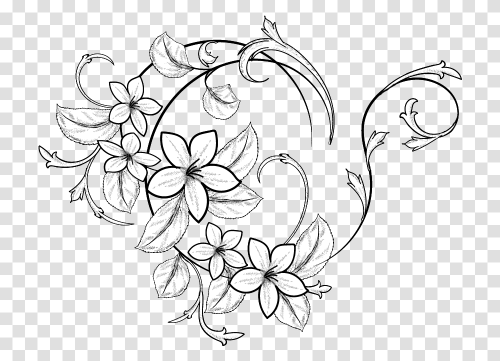 Floral Clipart Doodle Black And White Flowers Drawings, Floral Design, Pattern, Stencil Transparent Png
