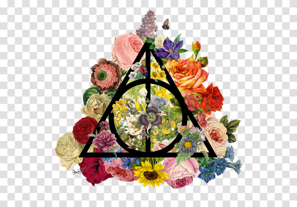 Floral Deathly Hallows Floral Deathly Hallows Symbol With Flowers, Floral Design, Pattern, Graphics, Art Transparent Png
