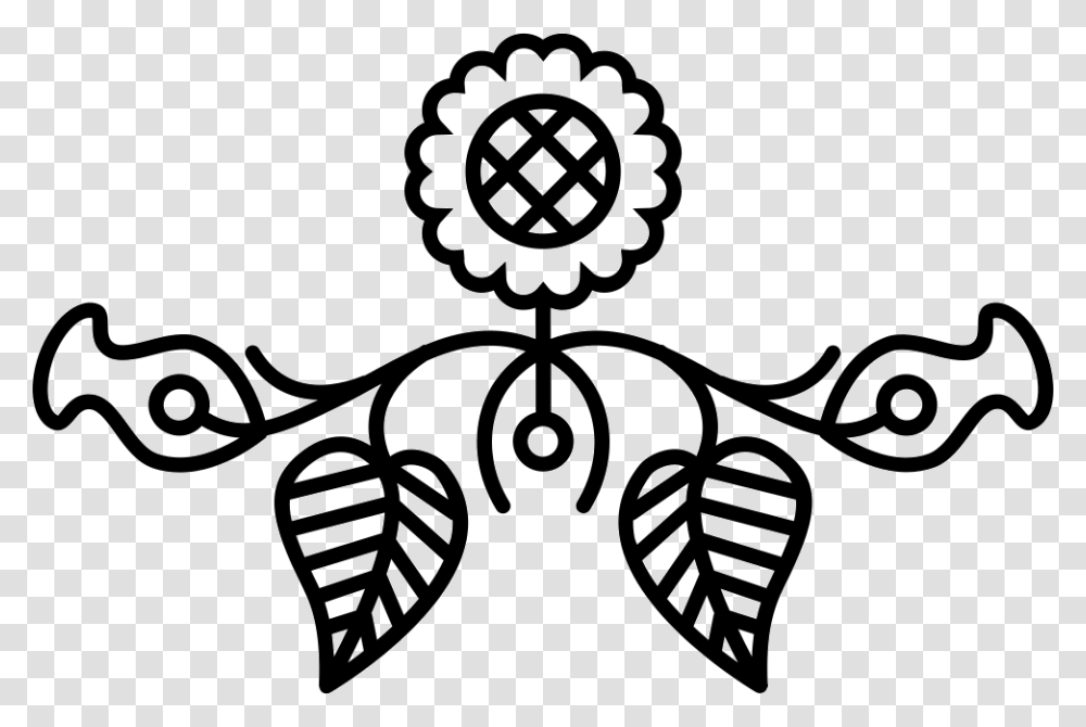 Floral Design Of Flowers And Leaves In Symmetrical, Stencil, Label Transparent Png
