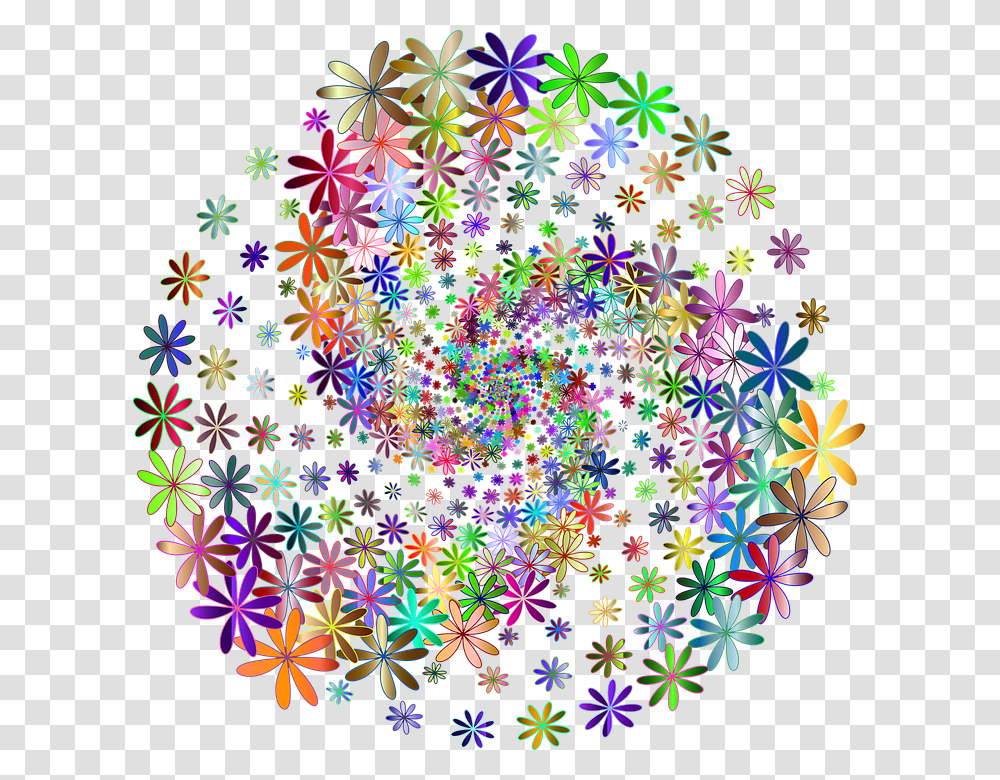Floral Flowers Colorful Psychedelic Prismatic Graphic Design For Mosaic Art, Pattern, Fractal, Ornament, Purple Transparent Png