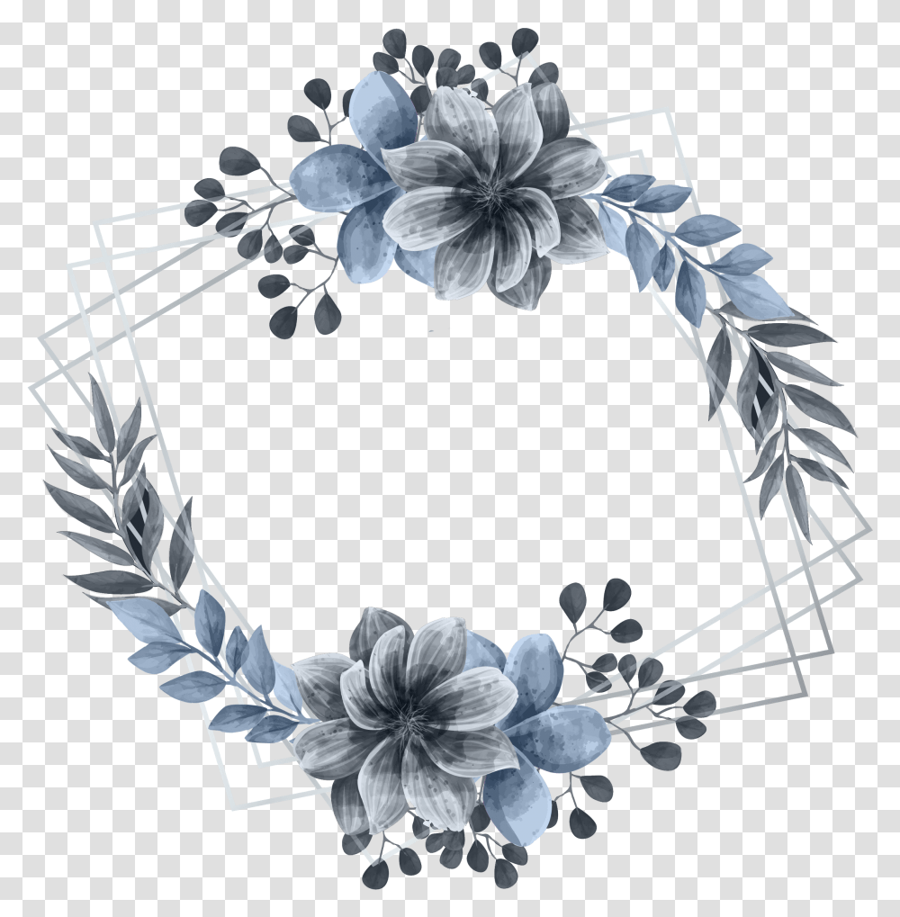 Floral Flowers Watercolour Wreath Frame Logodesign Silver Flower Frame, Floral Design, Pattern Transparent Png