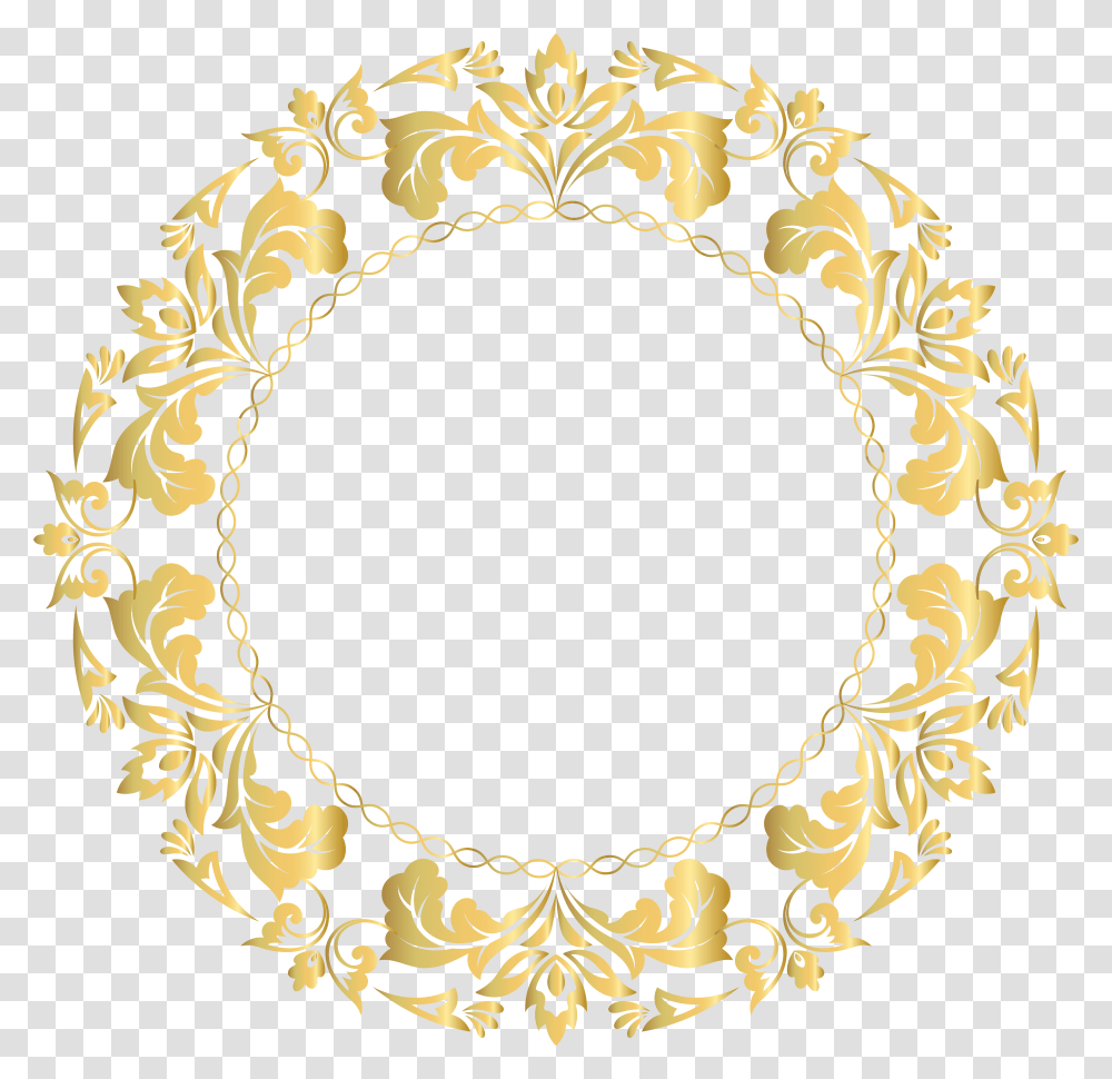 Floral Gold Circle Frame Mirror, Oval, Pattern, Rug, Floral Design Transparent Png