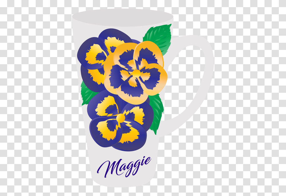 Floral Latte Mugs Purple And Yellow Pansies Personalized, Cup, Flower Transparent Png