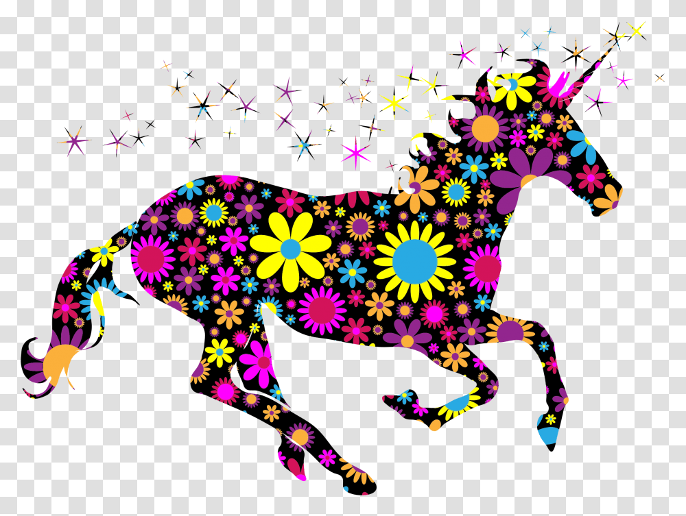 Floral Magical Unicorn Silhouette Clip Arts Unicorn Rainbow Silhouette, Pattern, Floral Design, Ornament Transparent Png
