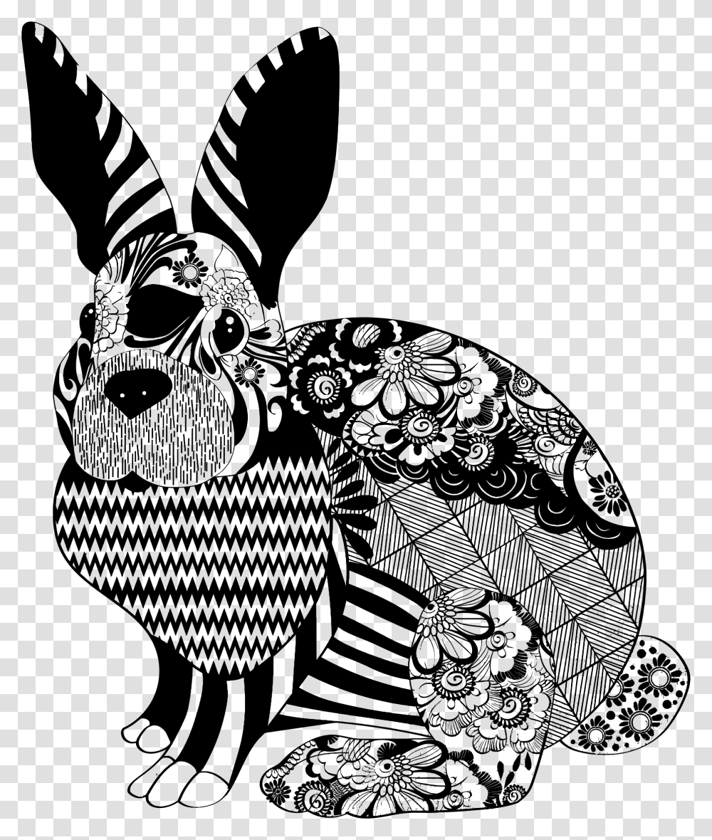 Floral Rabbit Silhouette Clip Arts Easter Postcard Black And White, Gray, World Of Warcraft Transparent Png