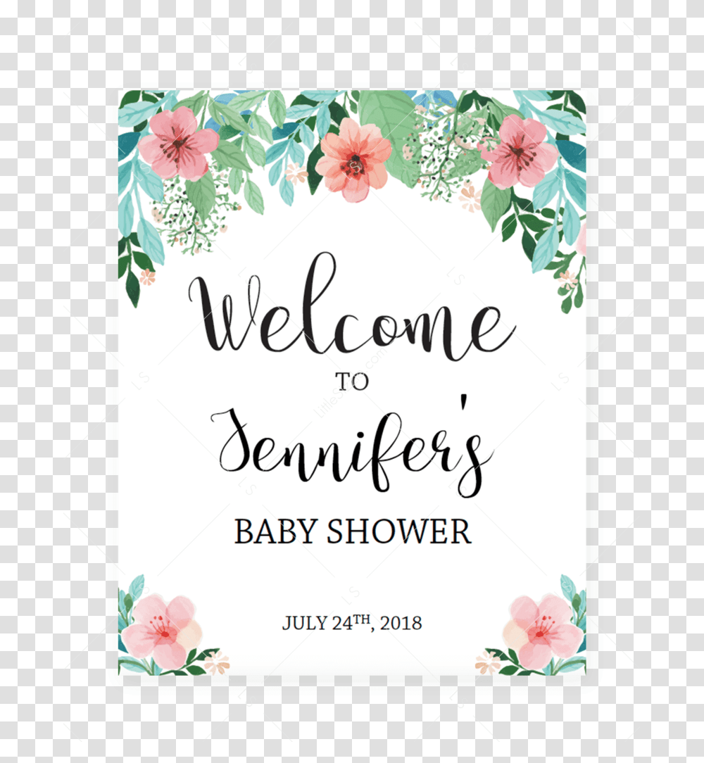 Floral Shower Welcome Sign Printable By Littlesizzle Printable Baby Shower Predictions, Envelope, Mail, Greeting Card, Paper Transparent Png