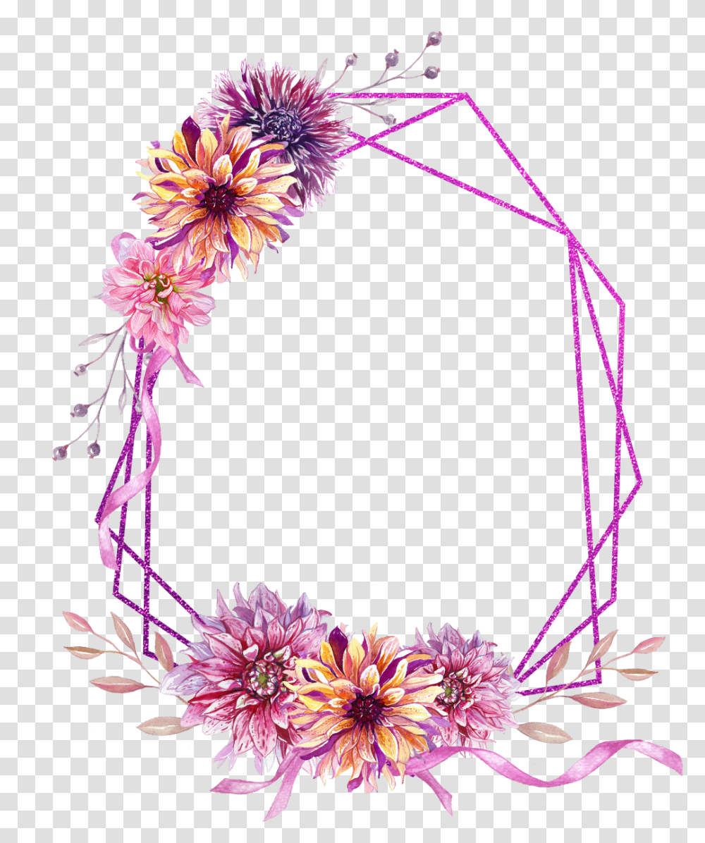 Floral Square Wreath Frame Glitter Ribbon Geometric, Floral Design, Pattern Transparent Png