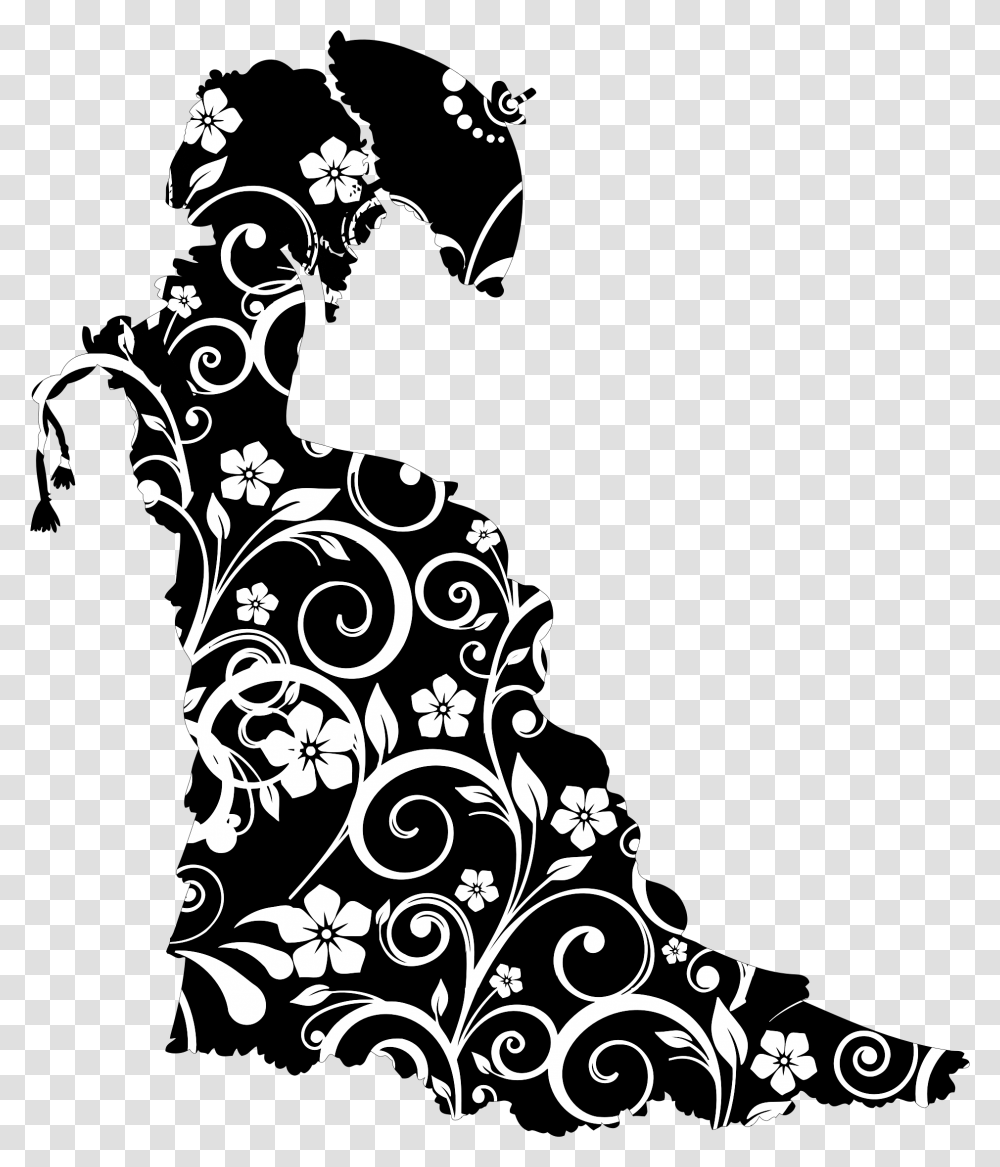 Floral Victorian Silhouette Big Victorian Lady Silhouette, Floral Design, Pattern Transparent Png