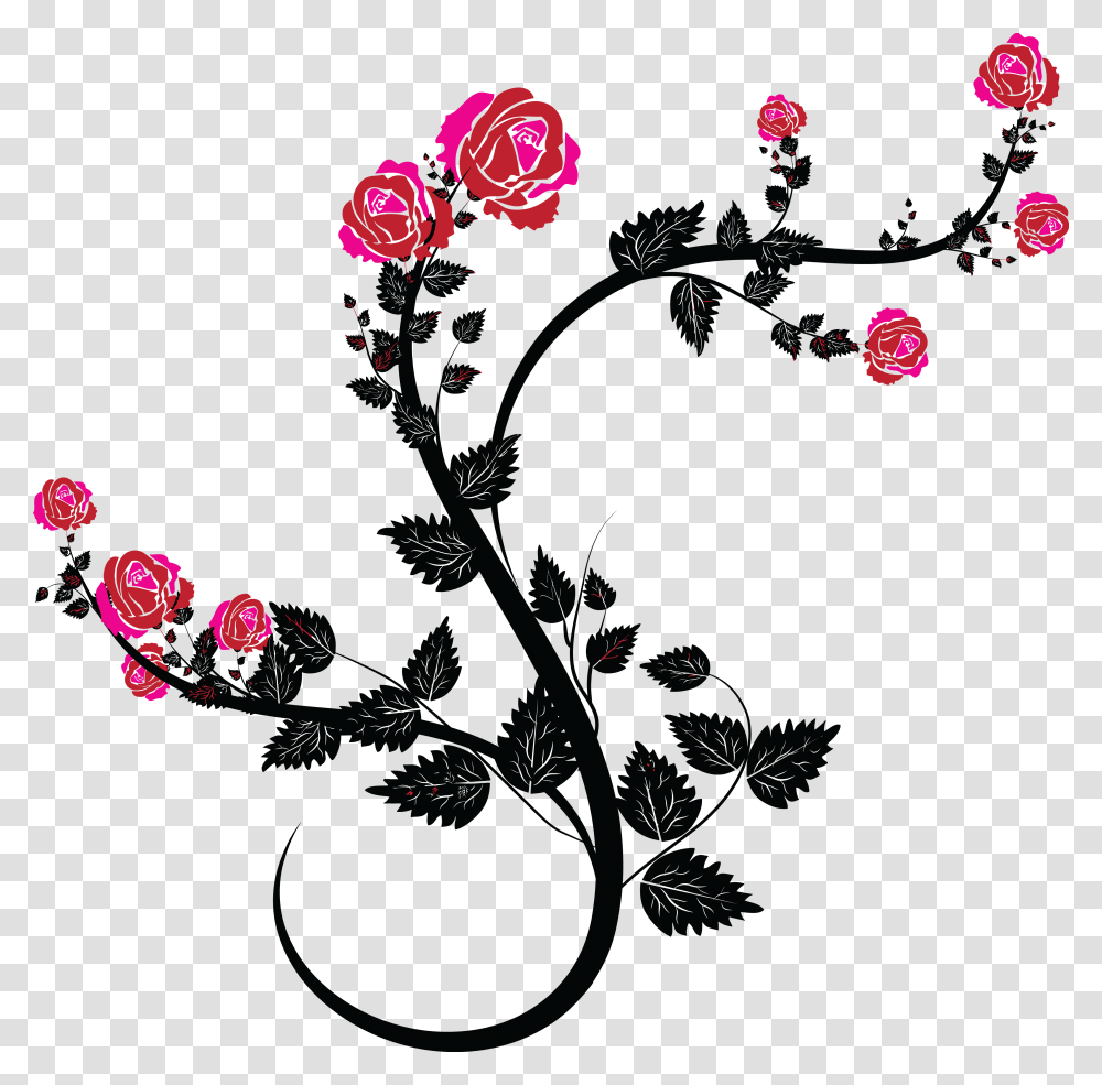 Floral Vines Clip Art Black And Pink Roses Clipart, Floral Design, Pattern, Plant Transparent Png