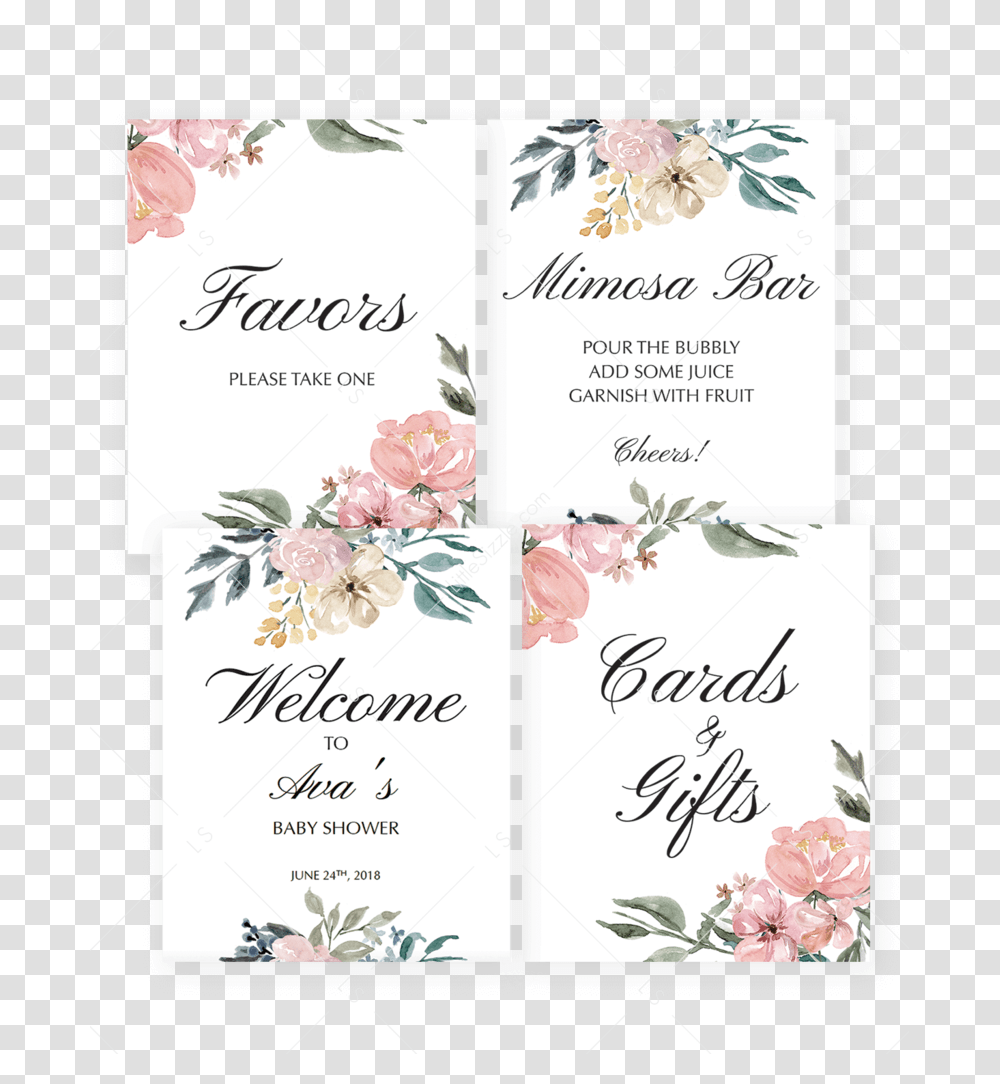 Floral Watercolor Mimosa Bar Free Printable Tags, Flyer, Poster, Paper, Advertisement Transparent Png