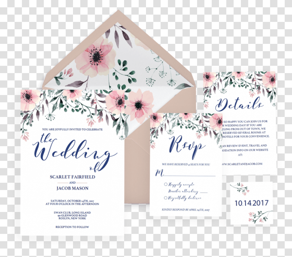 Floral Wedding Invitation Set Wedding Invitation Place Cards, Envelope, Mail, Flyer, Poster Transparent Png