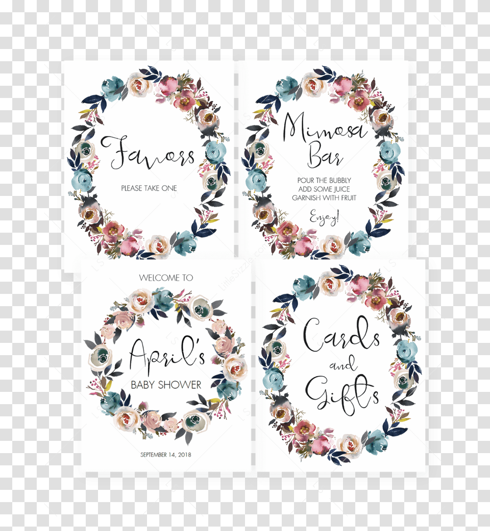 Floral Wreath Baby Shower Decorations Printables By Baby Shower Sign Free, Paper, Floral Design, Pattern Transparent Png