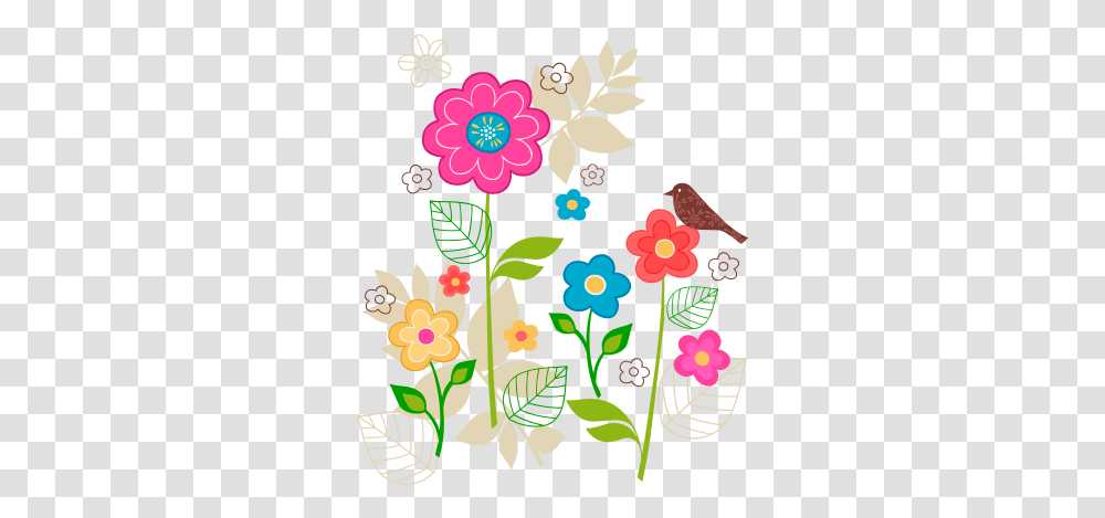 Flores De Colores Con Pjaro Flores Y Mariposas Para Decorar Paredes Infantiles, Floral Design, Pattern Transparent Png