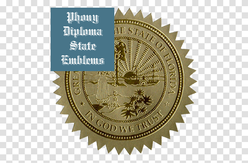 Florida Embossed Gold State Emblem Applied To Fake Logo Red Circle With Tt, Trademark, Badge, Rug Transparent Png