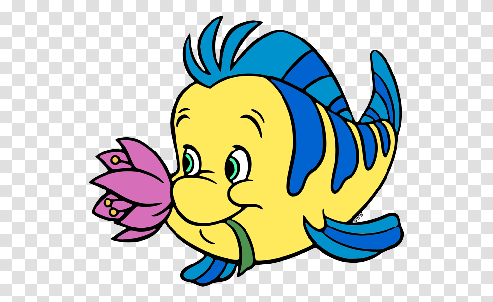 Flounder Holding A Flower In His Mouth Clip Art, Fish, Animal, Sea Life, Goldfish Transparent Png