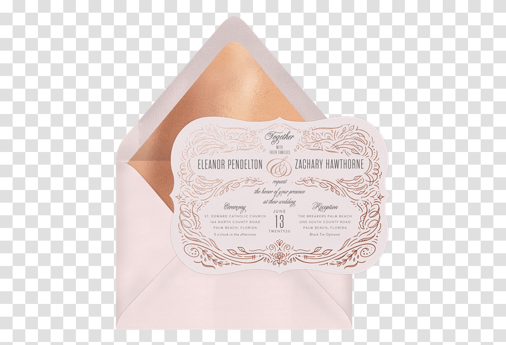 Flourish Frame Wedding Invitation By Laura Bolter Design Paper, Business Card, Triangle, Envelope Transparent Png
