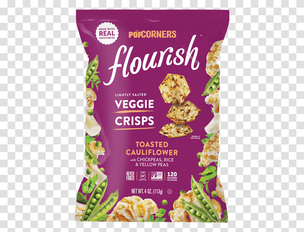 Flourish Toasted Cauliflower Popcorners Flourish Veggie Crisps, Food, Advertisement, Flyer, Poster Transparent Png