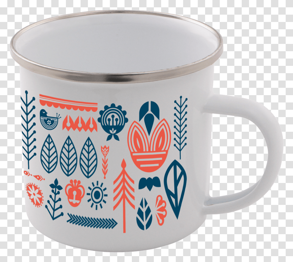 Flower All Over Scandi Print Enamel Mug - White Serveware, Coffee Cup, Milk, Beverage, Drink Transparent Png