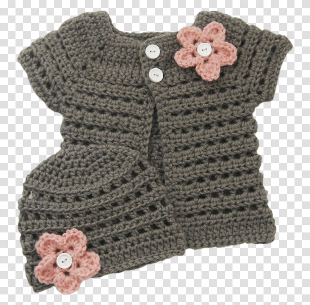 Flower Applique Crochet Baby Sweater Crochet, Clothing, Apparel, Hat, Scarf Transparent Png