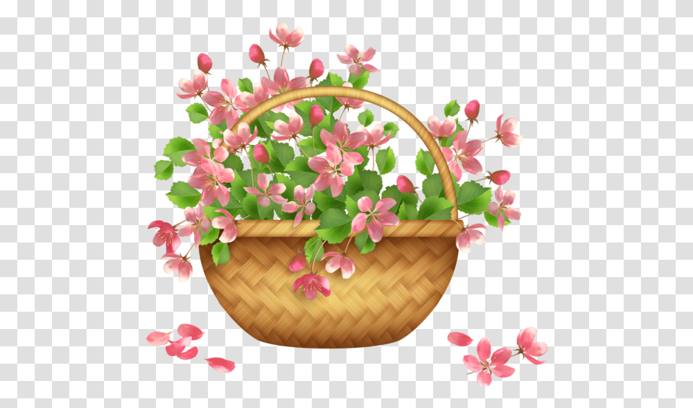 Flower Basket Hanging Basket Pink Plant Illustration, Blossom, Petal, Birthday Cake, Dessert Transparent Png