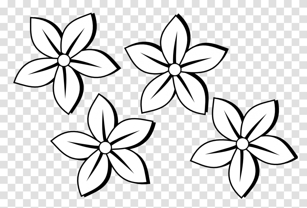 Flower Black And White Hawaiian Clip Art Sets Of Flowers Clipart Black And White, Stencil, Pattern, Floral Design, Graphics Transparent Png