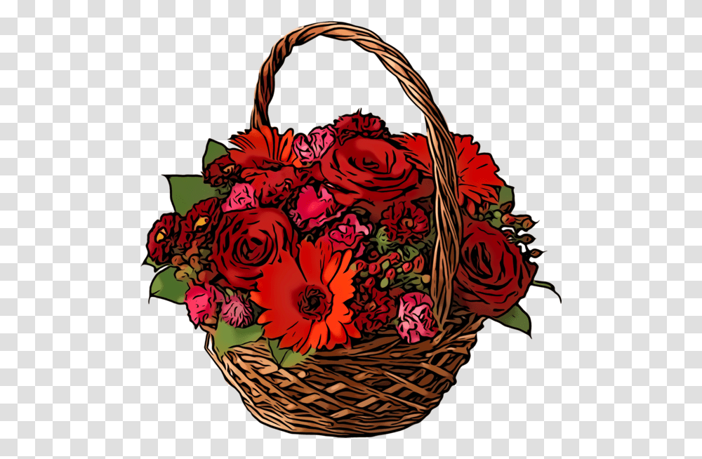 Flower Bouquet Cut Flowers For Valentines Floribunda, Basket, Shopping Basket Transparent Png
