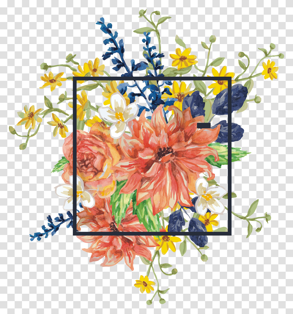 Flower Bouquet Photography Watercolor Borders Painting Flower Square Border, Floral Design, Pattern Transparent Png