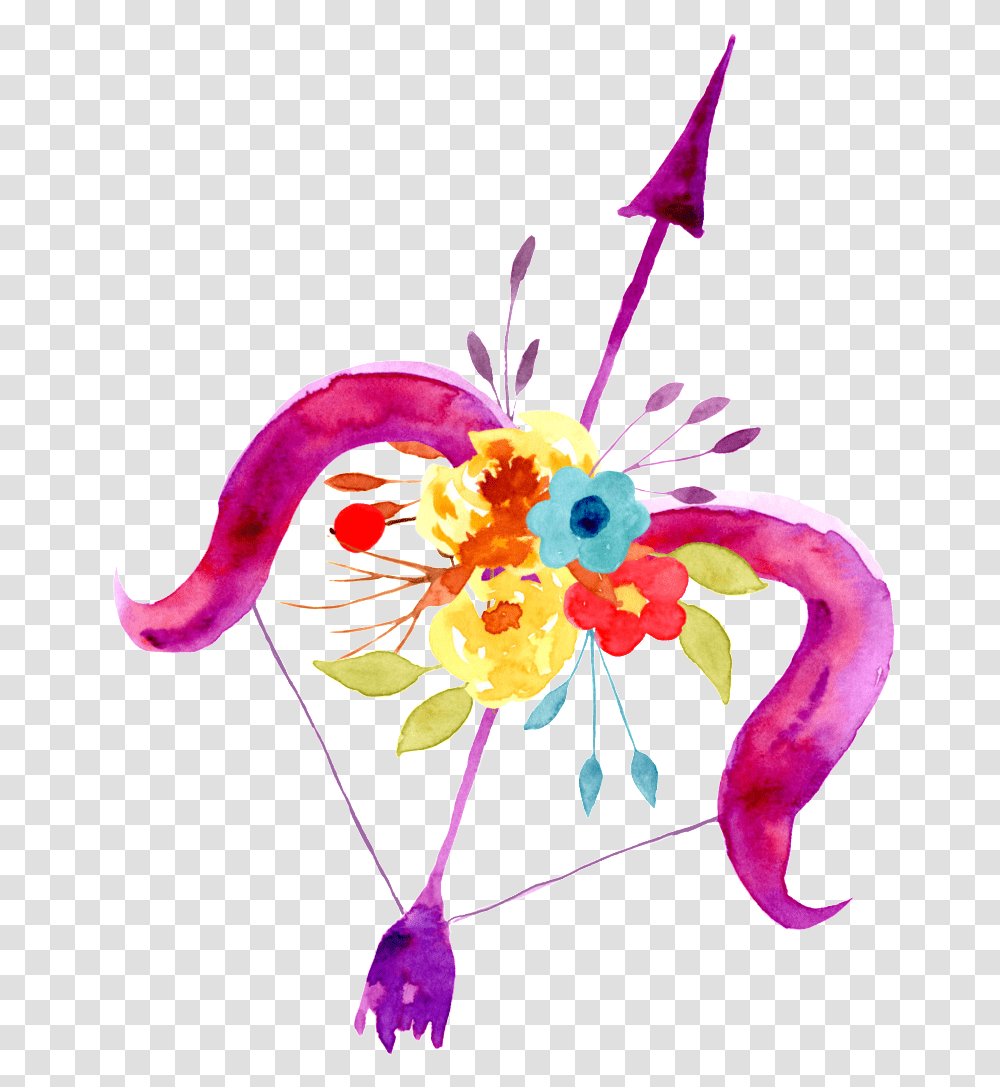 Flower Bow And Arrow Cartoon Happy Birthday Sagittarius Woman, Purple, Pollen, Plant Transparent Png