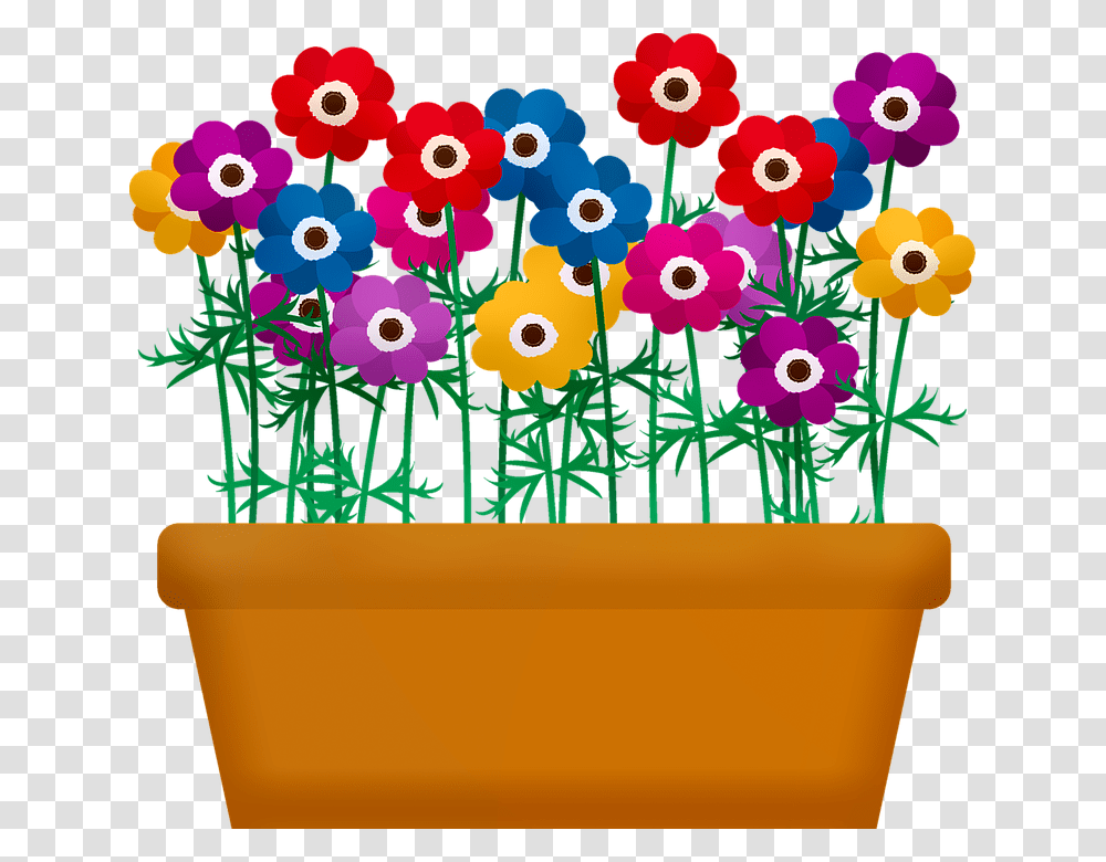 Flower Box Flowers And Plants Clip Art, Rug, Pot, Pattern, Blossom Transparent Png
