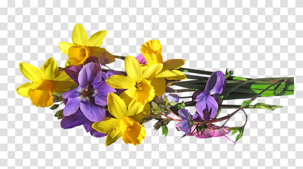 Flower Bunch Spring Yellow Purple Flowers Spring Bunch Of Flowers, Plant, Blossom, Geranium, Daffodil Transparent Png