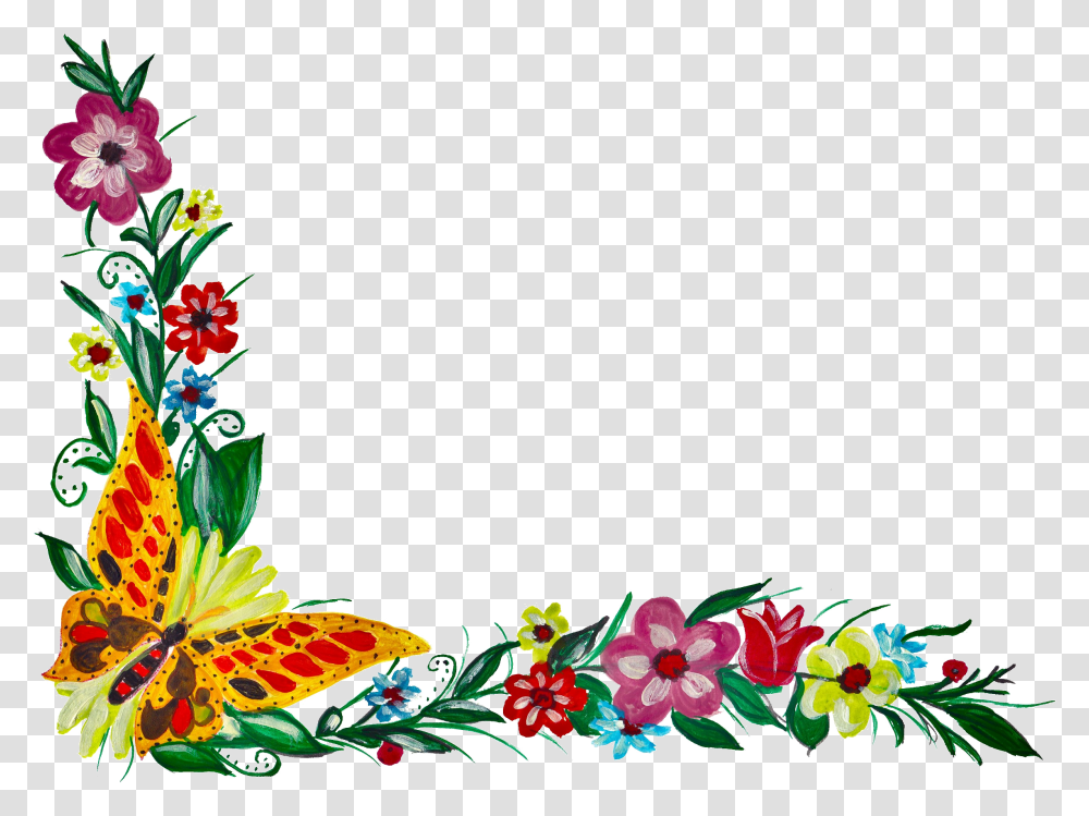 Flower Butterfly Corner Corner Flower Design, Graphics, Art, Floral Design, Pattern Transparent Png