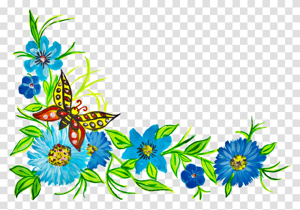 Flower Butterfly Corner Flower With Butterfly, Graphics, Art, Floral Design, Pattern Transparent Png